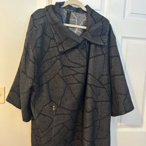 Eileen Fisher Grey Cracked Ice Jacquard Alpaca/Wool/Nylon Blend Zip Coat M/L